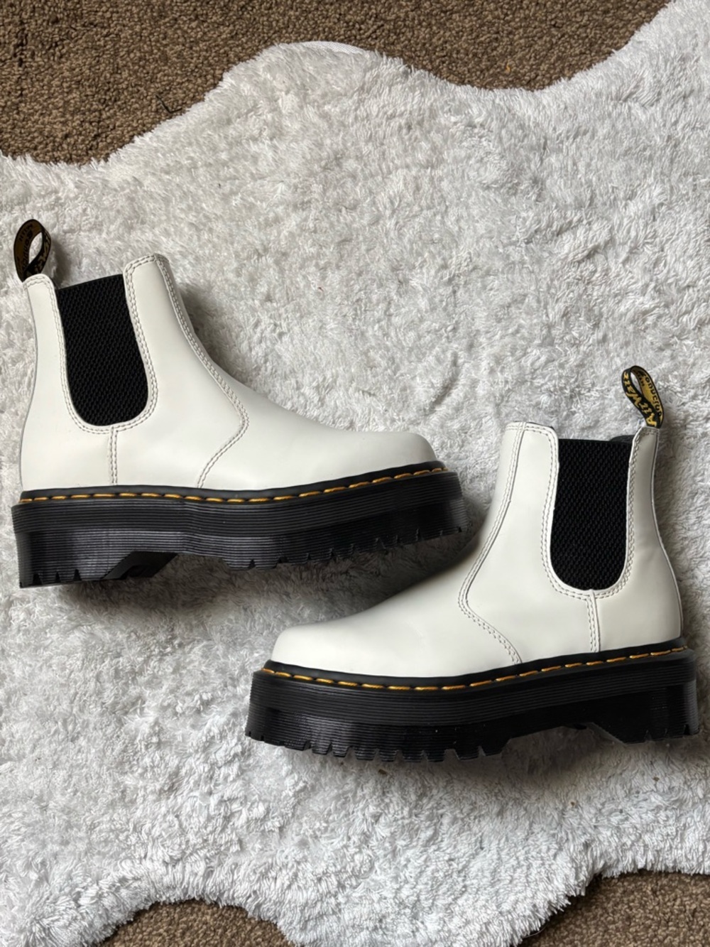 Dr. Martens White Leather Platform Chelsea Boots